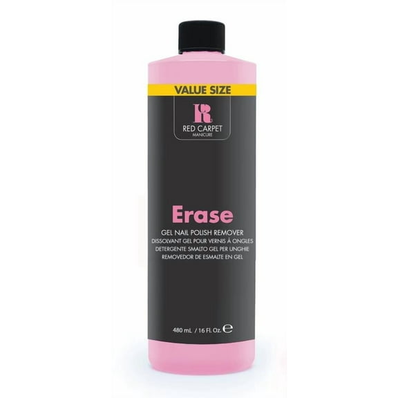 Red Carpet Manicure Erase Gel Nail Polish Remover - Soak-Off Formula for Fast, Gentle Removal, Non-Damaging Nail Care, Easy Gel Removal, Ideal for At-Home Use, 16 Fl Oz.