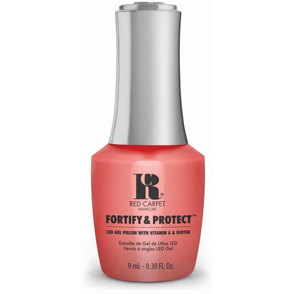Red Carpet Manicure Fortify & Protect Coral Crme Gel Polish for Strong, Healthy Nails - Infused with Vitamin A & Biotin - (Flashing Lights & Neon Signs) Led Nail Gel Color, 0.3 Fl Oz
