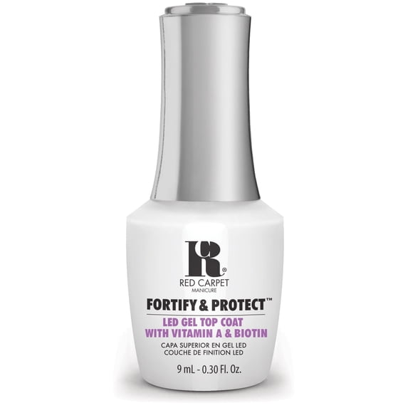 Red Carpet Manicure Fortify & Protect LED Gel Top Coat – High Shine Top with Vitamin A & Biotin, Long-Lasting, Strengthens Nails, No Chipping or Peeling (0.3 Fl Oz)