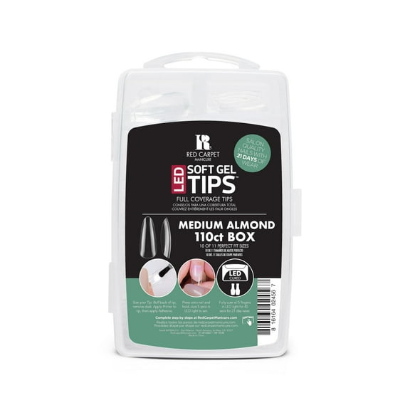 Red Carpet Manicure Soft Gel Tips - Full Coverage, Flexible, Break-Resistant, 21-Day Wear, UV/LED Cured Gel Adhesion for Natural Look (Medium Almond, 110 Count)