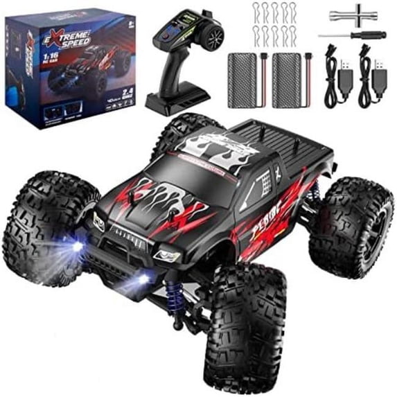 RC Remote Control Cars Trucks Toys with 1 by 16 Scale Hobby 4 x 4 Offroad Cars for Adults - Red