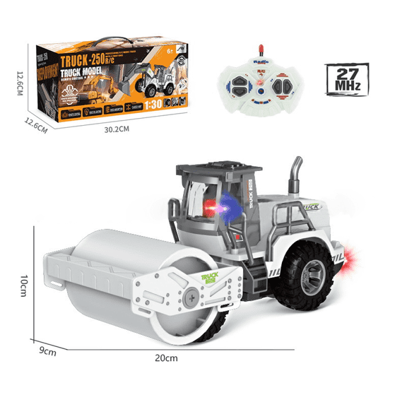 RC Road Roller Construction Truck 1/30 Scale with Lights for Kids