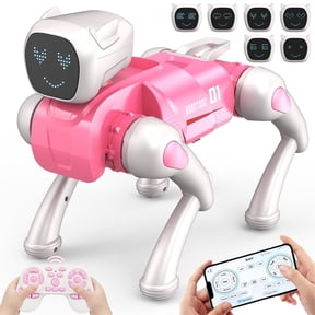 RC Robot Dog Toy,Programmable Interactive Puppy Pet Robot Toys with Voice & App Control,30+ Actions,Pink Gift for Kids Girls Age 3-12