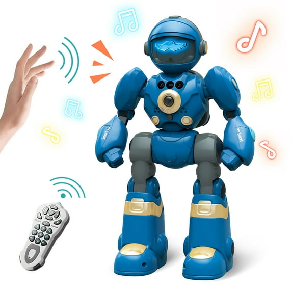RC Robot Toys for Kids with Unique Voice, Gesture Control Interactive Robotic for Age 3+ Gifts(Blue)