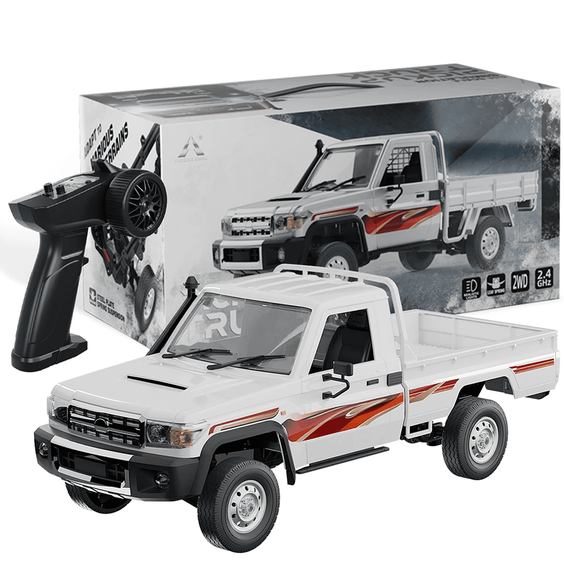 RC Rock Crawler Model, 2.4GHz All-Terrain 15KM/H Remote Control Pickup Car with LED Lights, 1:14 Scale Off-Road Truck for Adults