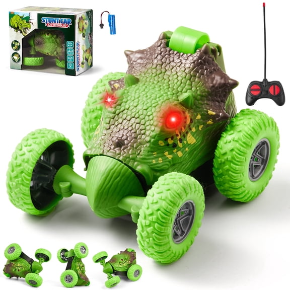 Lilian&Gema Dinosaur RC Stunt Car for Kids, Remote Control Car with 360 Rotating & Light, Dinosaur Toy Roller Cars Gift for Boys and Girls Ages 3 4 5 6 7 8