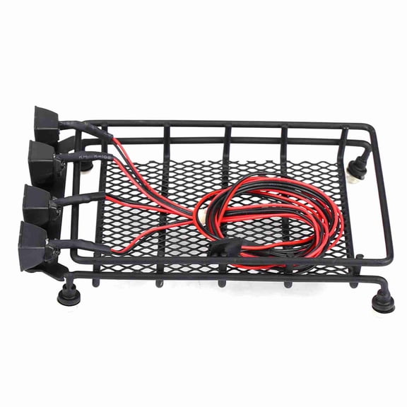 RC Roof Rack, Luggage Carrier with LED Lights for Axial SCX10 1/10 RC Crawler Car Remote Control Light Rack Waterproof Durable Metal Accessory