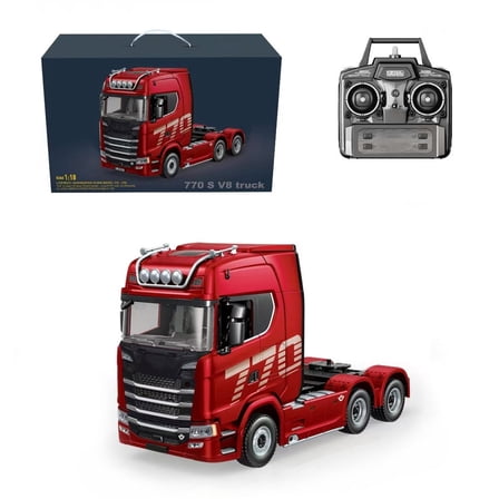 RC Semi Trailer Truck, 1:18 Scale 2.4G 6x4 770S Heavy Duty RC Truck with Rear Wheel Drive and Led Lights & Sound Effects, Collectible Model & Gift for Adult