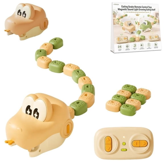 RC Snake Eating Toys For Kids 6-12, 16 Magnetic Rail Train Blocks Eating Snake Remote Control Toys Magnetic Sound Light Growing Eating Itself