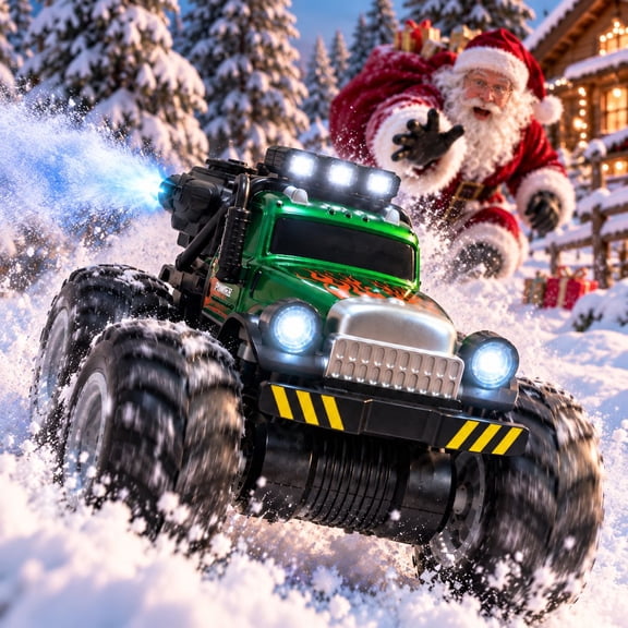 RC Spray Off Road Truck 4WD High Speed 20KM/H Remote Control Monster Car with LED Lights and Water Mist Spray 1:18 Scale