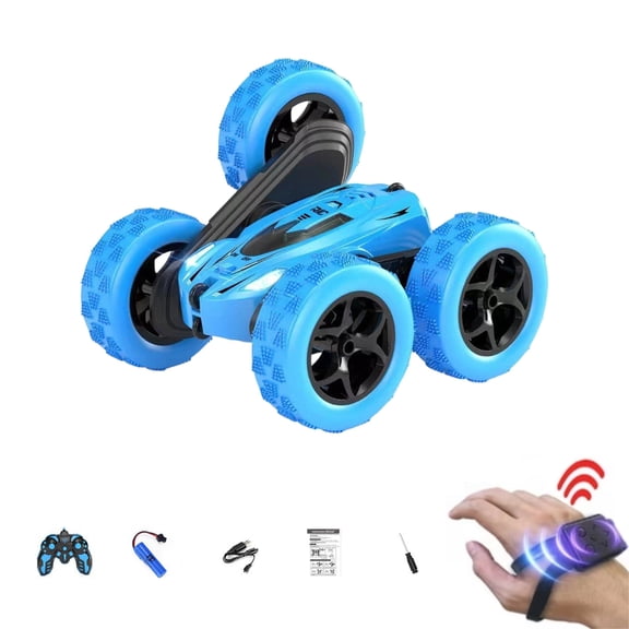 RC Stunt Car, 360 Flip Double Sided with 2.4GHz Remote, LED Lights, Rechargeable - Ki-ds Toy Remote Control Car(Blue)
