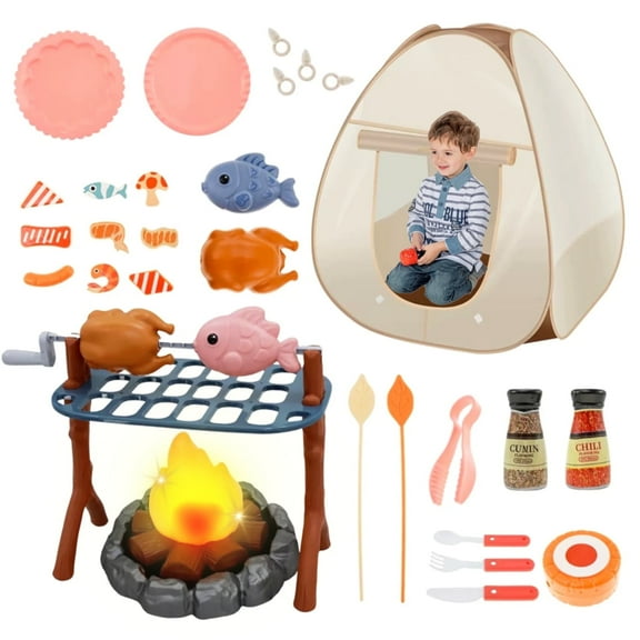 Kids Camping Set with Pop-Up Tent, 39PCS Pretend Camping Toys with Light-Up Campfire, Outdoor Adventure Play Kit for Boys & Girls Ages 3-6