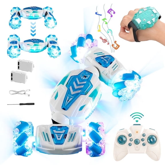 RC Stunt Car Gesture Sensing Remote Control Car with Lights, Music, 2 Rechargeable Batteries