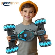 RC Stunt Car Twisting Snake, Vecukty 1:10 Spray Giant Wheel Remote Control Toy Car with High-Speed Climbing and Colorful Gradient Lights with Music,Blue