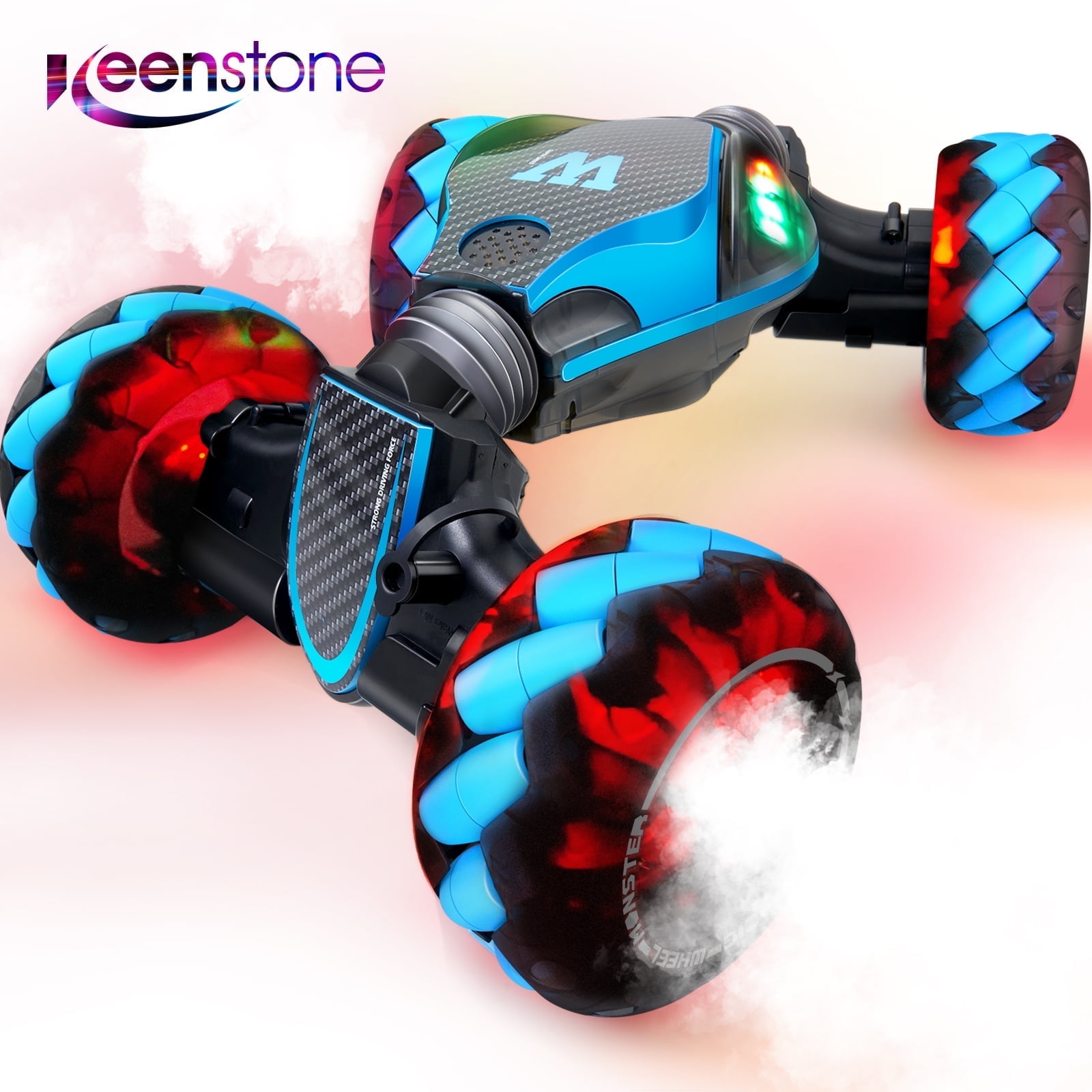 RC Stunt Car Twisting Snake, Vecukty 1:10 Spray Giant Wheel Remote Control Toy Car with High-Speed Climbing and Colorful Gradient Lights with Music,Blue