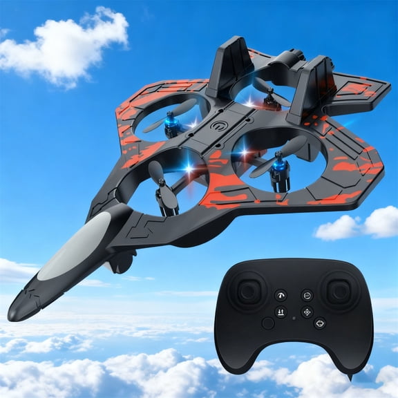 RC Stunt Fighter Toy with LED Lights, 360° Flips & 2-Speed Modes, Foam Plane Helicopter for Adults Outdoor Indoor Flying Play, Long Remote Control Distance, Easy Flight for Beginners