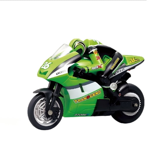 RC Stunt Motorcycle, 1:43 Scale 2.4GHz Gyro-Stabilized Jumping Racing Bike with USB Rechargeable Battery, LED Lights, Indoor Drifting & Display Model, Mini Finished Moto Gift for Adult (Green)