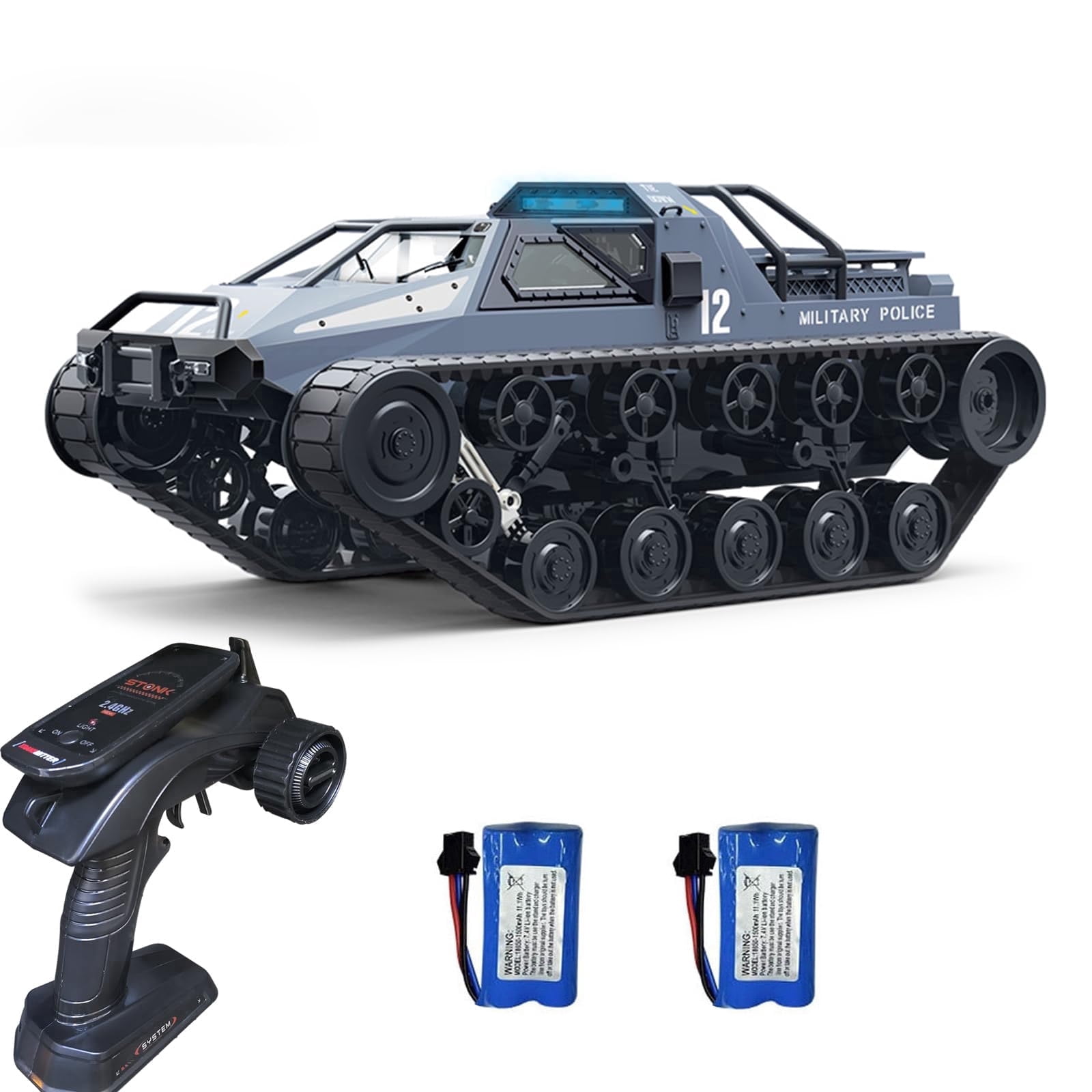 RC Tank Car, 1:12 Remote Control Crawler High Speed Tank, 2.4Ghz RC Rock Crawler Off-Road 4WD with 2 Battery, Military Truck Toy for Adults and Kids