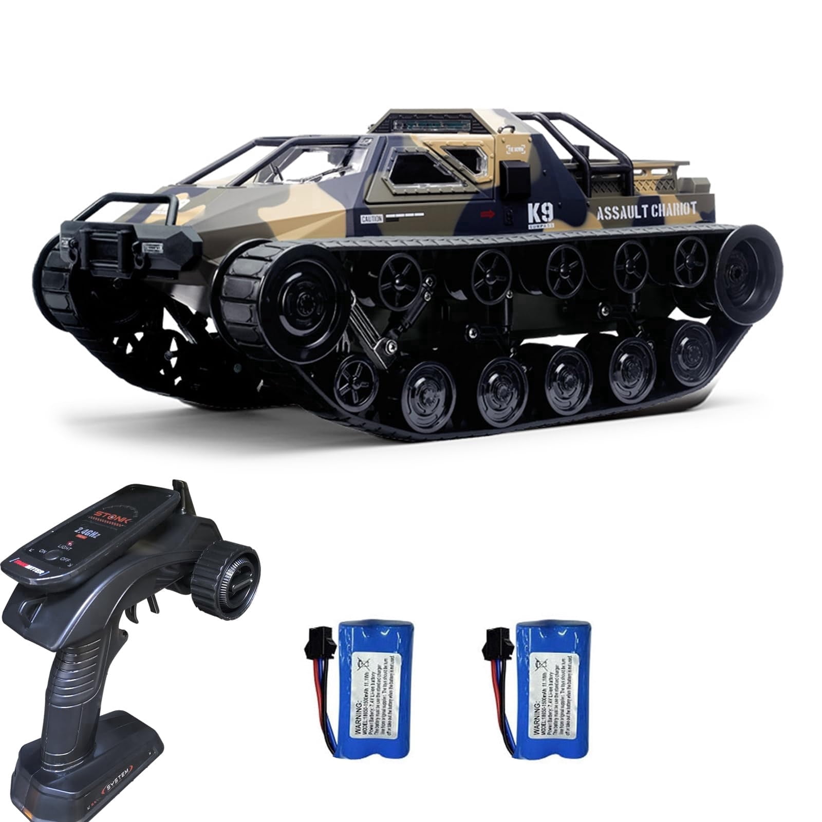 RC Tank Car, 1:12 Remote Control Crawler High Speed Tank, 2.4Ghz RC Rock Crawler Off-Road 4WD with 2 Battery, Military Truck Toy for Adults and Kids