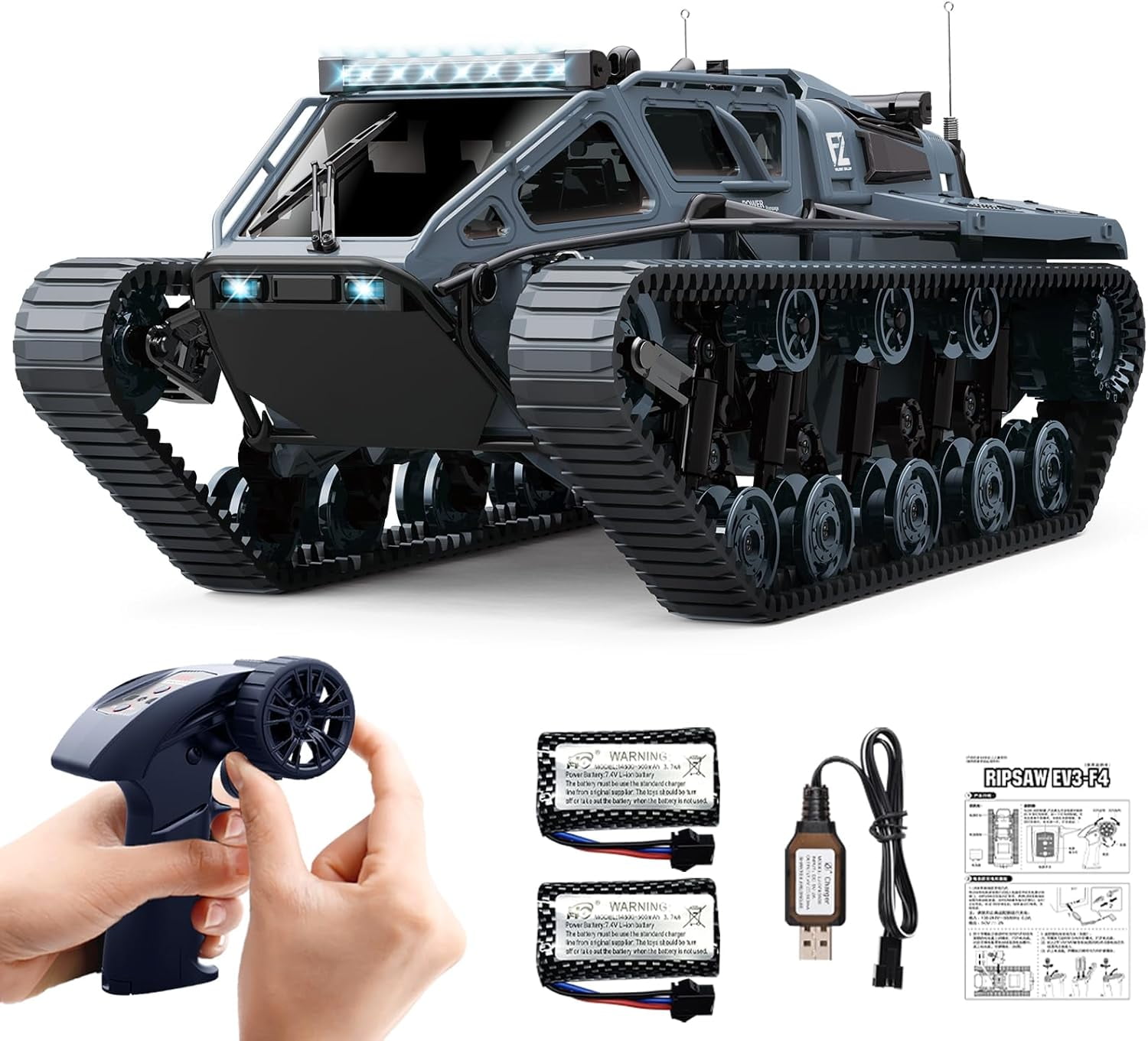 RC Tank Car, 1:16 Remote Control Crawler 10KM/H High Speed Tank, 2.4Ghz RC Rock Crawler Off-Road 4WD 360°Rotating Drifting Car with 2 Batteries, Military Truck Toy Gift for Kids