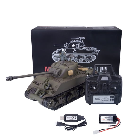 RC Tank that Shoots BBS for Adults, 1/16 2.4G US M4A3 Sherman Infrared Combat RC Military Armored Vehicle Model with Realistic Smoking/Light/Sound Effects & Retractable Long Barrel