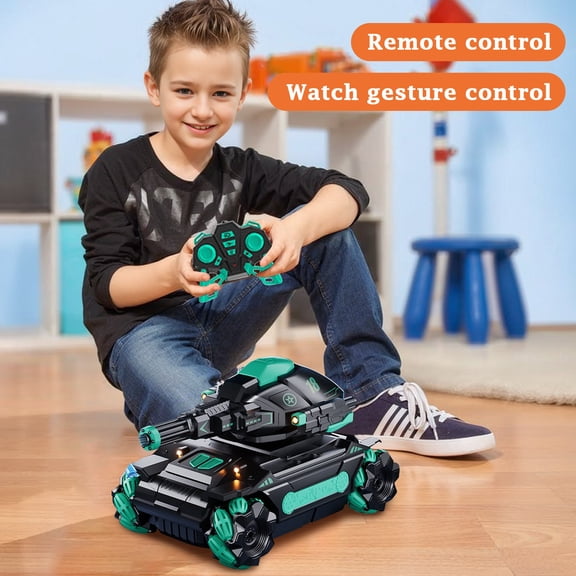 RC Tank Shoots Water Bullets,2.4Ghz Remote Control Car Toys Monster Truck with LED Light Realistic Sounds & Music Rear Fog Stream 2 Rechargeable Batteries,Christmas Gifts for Grandkids(Blue)