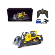 RC Tracked Bulldozer, 116 Remote Control Construction Vehicle, 11CH 2.4GHz, Blade & Ripper, Rechargeable RC Car with LED Lights & Sound, Heavy Duty Hobby Gift
