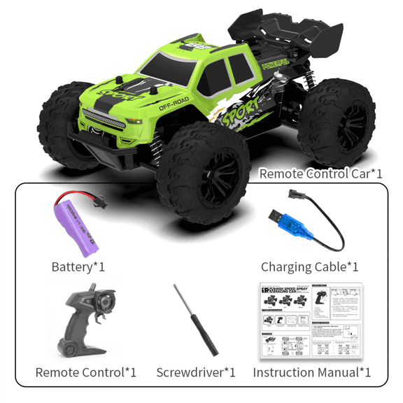 RC Truck 20 KM/H High-Speed 4WD Remote Control Car with Lights & Rechargeable Battery for Kids Christmas Birthday Gifts(Green)