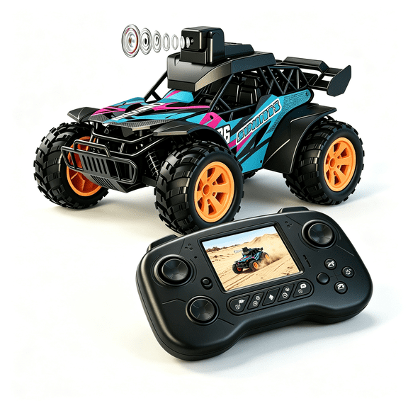 FPV OffRoad Truck with Camera, 2.8" LCD Screen & 60 Adjustable Live Video, 2.4GHz APP & Remote Dual Control, 2Speed Rechargeable RC Car, Toy Gift for Kids & Adults