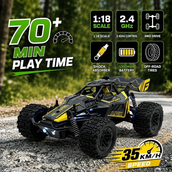 RC Truck, All Terrain RC Car, 2.4Ghz Remote Control Off Road Vehicle, High Speed RC Buggy, Full Size RC Offroad Truck, Shockproof RC Race Car with LED Lights