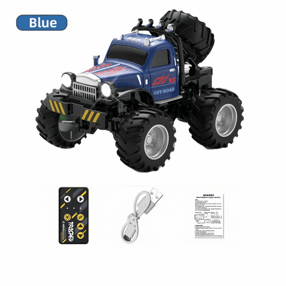 RC Truck Toys for Kids, 1/64 Scale Mini Remote Control Car with Adjustable Speed & Lights,  Rechargeable Alloy Shell RC Cars for Ages 3-12(Blue)