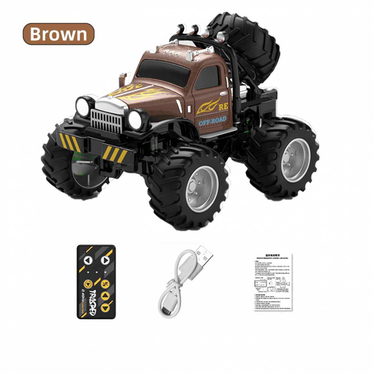 RC Truck Toys for Kids, 1/64 Scale Mini Remote Control Car with Adjustable Speed & Lights,  Rechargeable Alloy Shell RC Cars for Ages 3-12(Brown)