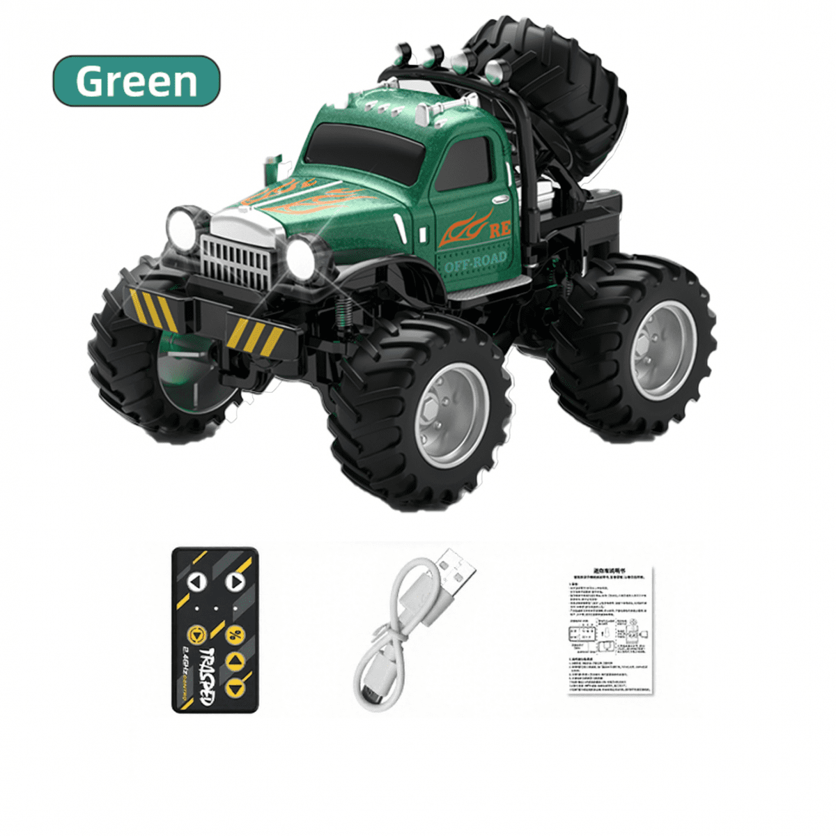 RC Truck Toys for Kids, 1/64 Scale Mini Remote Control Car with Adjustable Speed & Lights,  Rechargeable Alloy Shell RC Cars for Ages 3-12(Green)