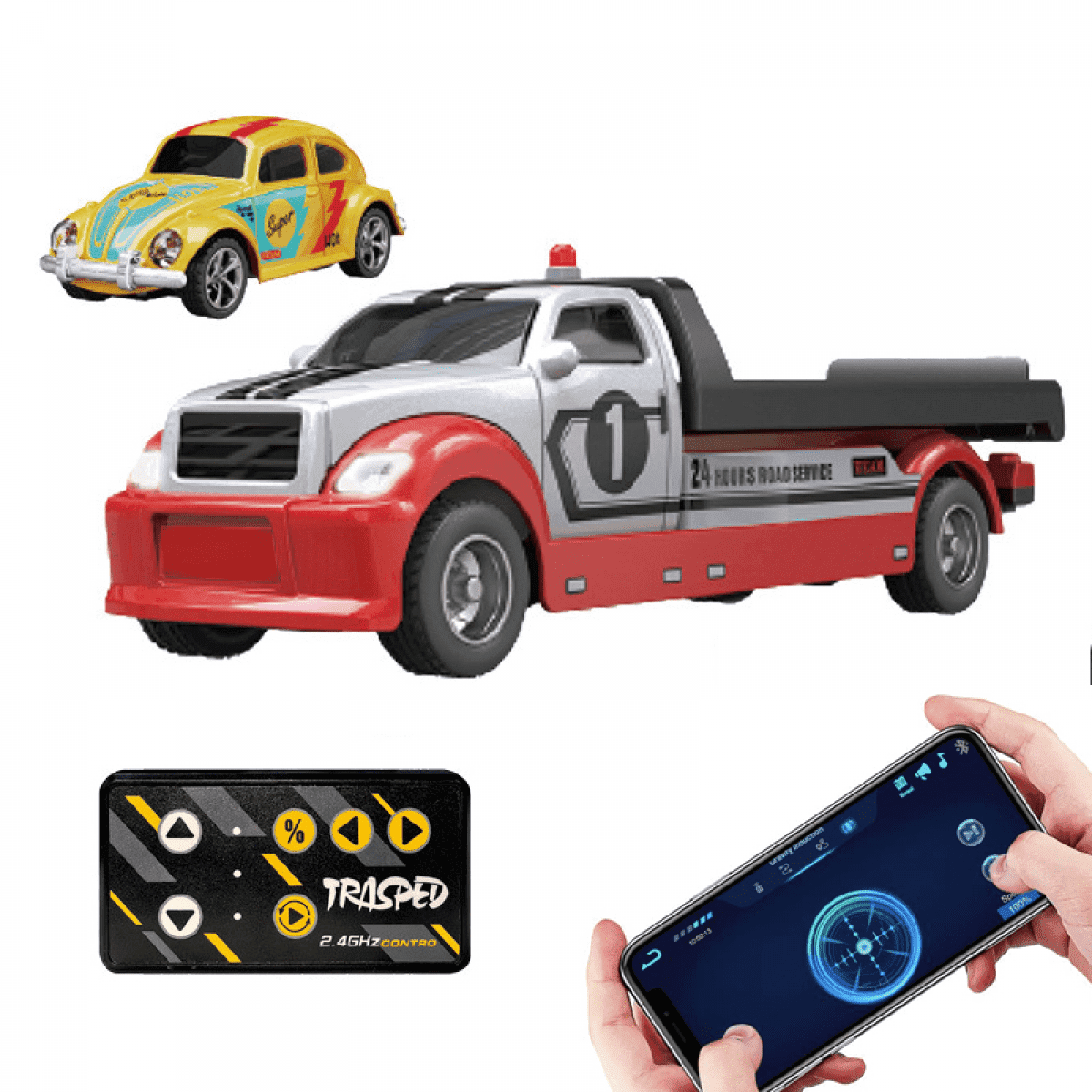 Mini RC Truck with 1:64 Scale Remote Control Car with Lights & Adjustable Speed, RC Truck with Trailer for Kids Gifts