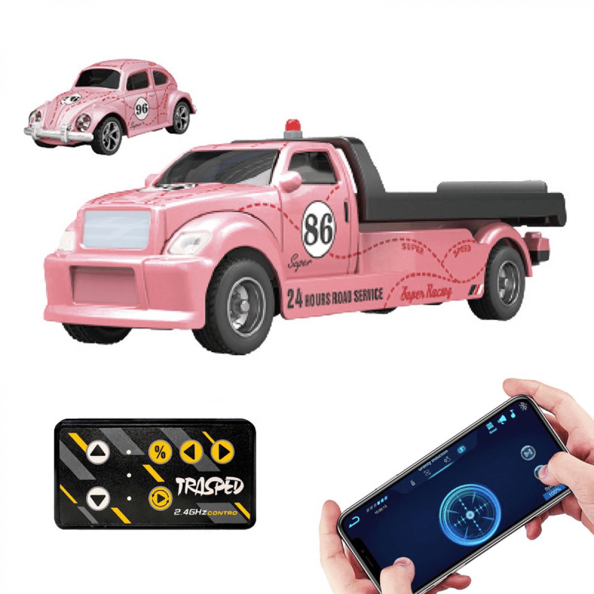 RC Truck with Mini Race Car for Kids, 2.4G Remote Control Car with Lights for Boys Girls Christmas Birthday Gifts
