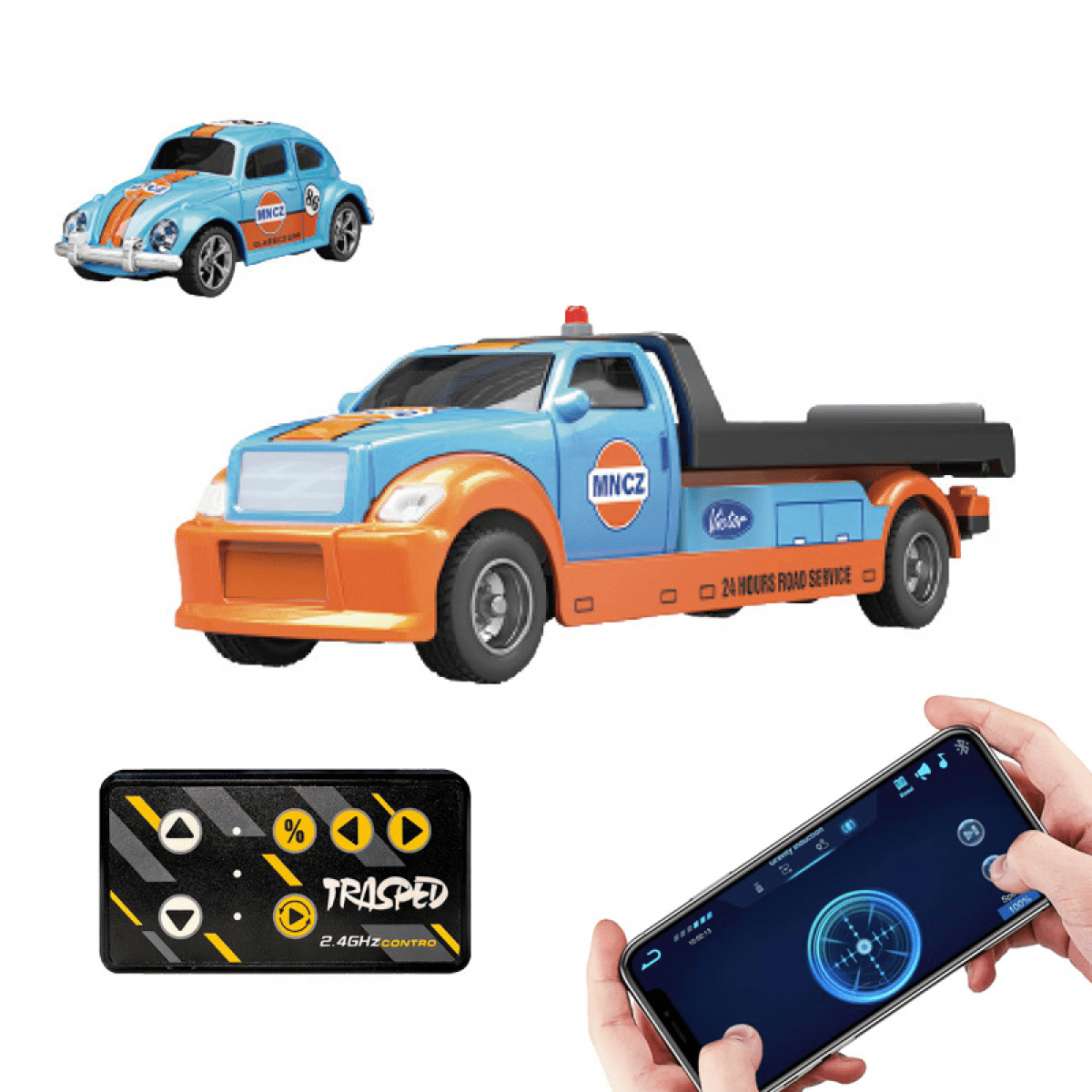RC Truck with Mini Race Car for Kids, 2.4G Remote Control Car with Lights for Boys Girls Christmas Birthday Gifts