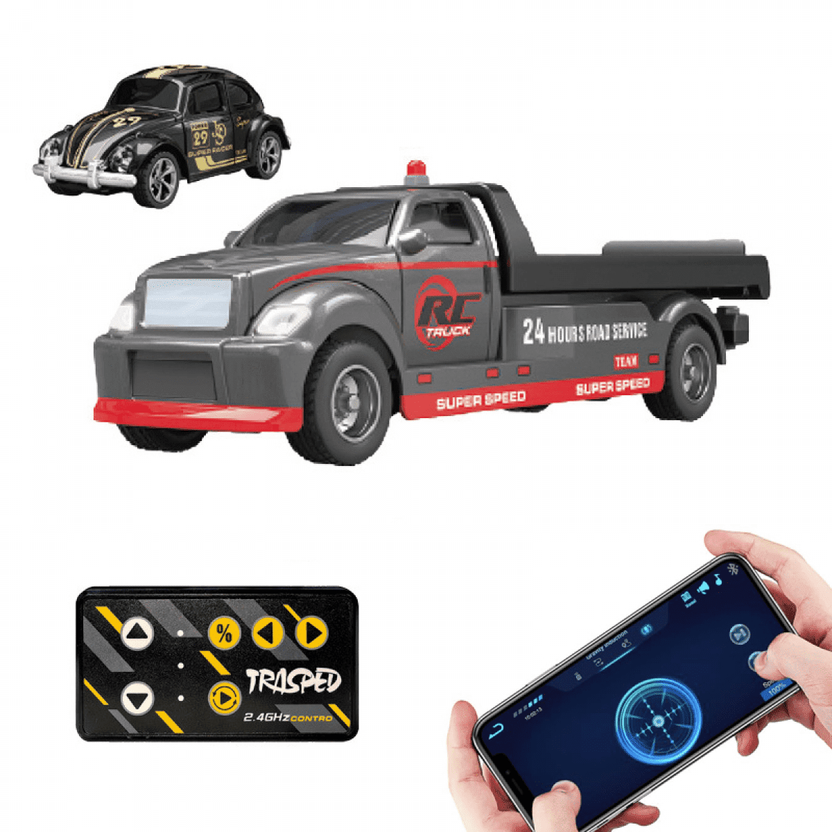 RC Truck with Mini Race Car for Kids, 2.4G Remote Control Car with Lights for Boys Girls Christmas Birthday Gifts