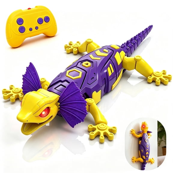Tucraew Wall Climbing Gecko with Glowing LED Eyes, Rechargeable Remote Control Lizard Toys, RC Robot Toys for Kids Boys & Girls Ages 3 and up, Purple