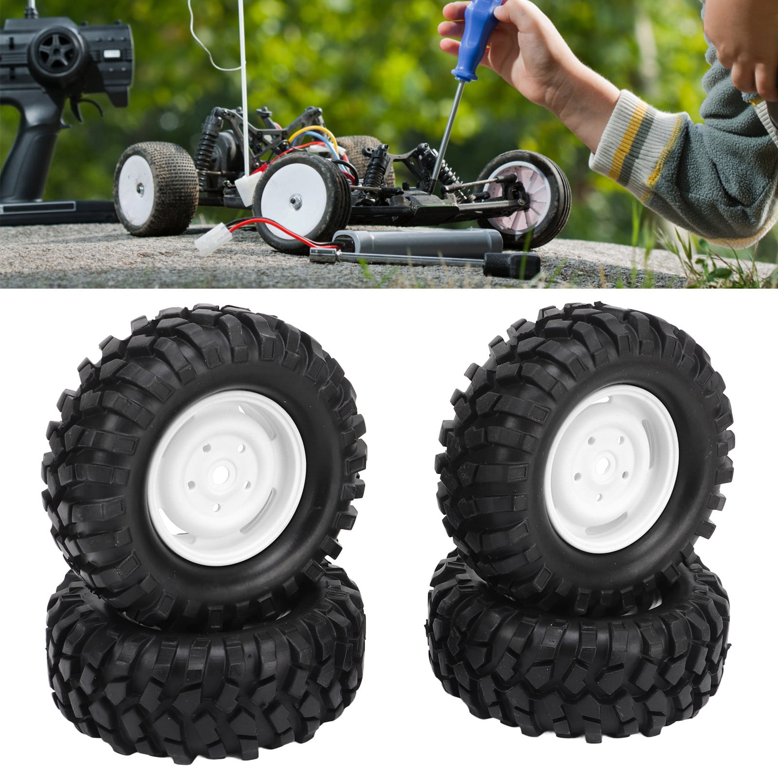 RC Wheels And Tires, 4Pcs 1.9 Inch Rubber Tyre Replacement With Non