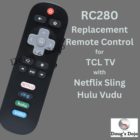 WM RC280 Replacement Remote Control for Roku TCL TV with Netflix Sling Hulu Vudu Keys