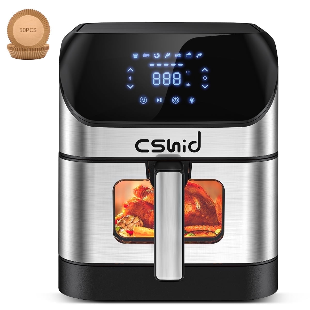 Air Fryer, Large 7.5 QT Air Fryer with Clear Window & Washable Basket, 10-in-1 Presets Functions For Crisp,Roast,Bake and Reheat,Nonstick,Digital Touchscreen,Quiet,Silver