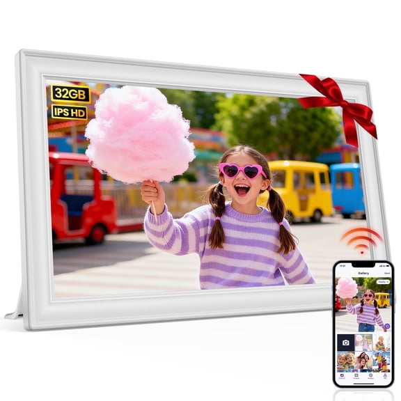 RCA Digital Photo Frame 10.1 Inch WiFi Digital Frames with 32GB Memory, 1080P IPS Touch Screen Picture Frames Auto-Rotate, Wall Mountable, Share Photos/Video Via Phone Uhale App Remotely (White)