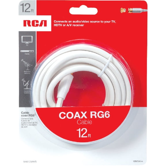 RCA 12' RG-6 Digital Coaxial Cable with Gold Plated F Connectors White