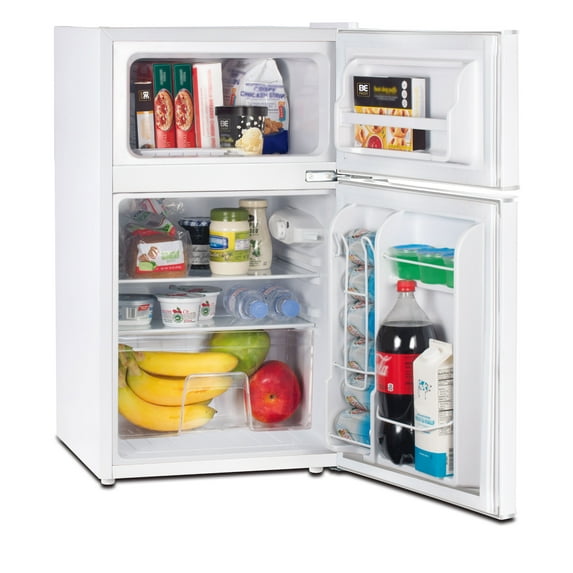 RCA 3.2 Cu Ft Two Door Mini Fridge with Freezer RFR832, White
