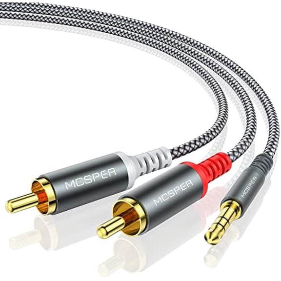 RCA to 3.5mm AUX Cable, (6.6 Feet) 3.5 mm 1/8 to RCA 2-Male Headphone Jack Adapter Splitter Premium Stereo Audio Cord for Connects a Smartphone, Tablet, HDTV