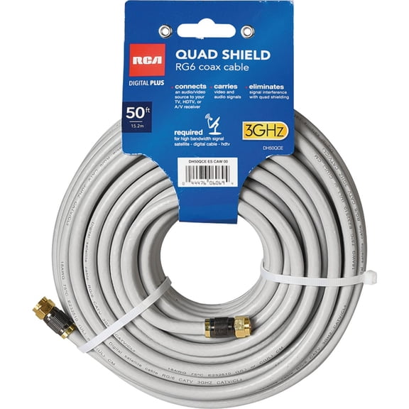 Audiovox Quad Shield Coax Cable DH50QCF - 50' Length - Single Piece, Black