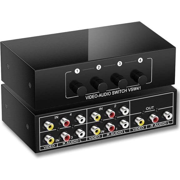 RCA AV Switch 4 in 1 Out Composite Video Switcher L/R Audio Selector Box