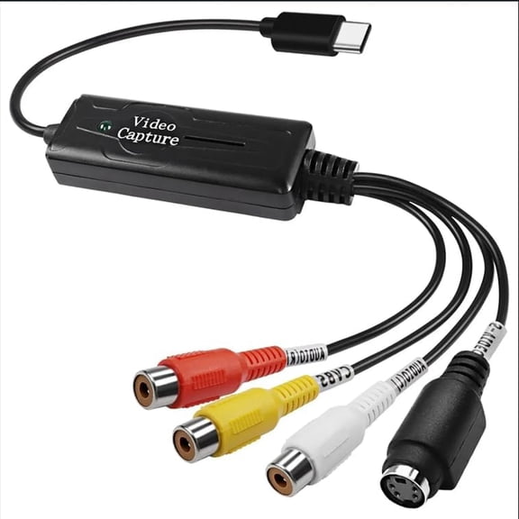 RCA AV to USB-C Video Capture Card Converter, Composite S-Video NTSC PAL Adapter for TV, DVD, VHS with Single Channel Input