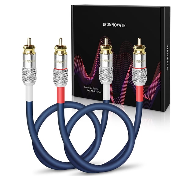 RCA Audio Cable for Amplifier, 13 AWG 50cm 2 Pack RCA to RCA Plug Cold Welding Oxygen Free Copper RCA Speaker Cable with Gold-Plated Plug, Heavy-Duty Blue OFC HiFi for amp Home Theater