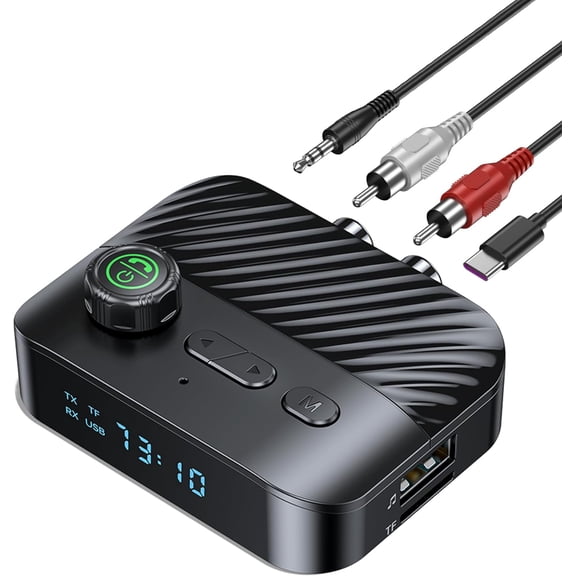 RCA to Bluetooth Transmitter Receiver Bluetooth Transmitter Support USB Flash Drive and TF Card for TV to Headphone Speakers with Low Latency Music Volume Control AUX Adapter for Stereo Receiver